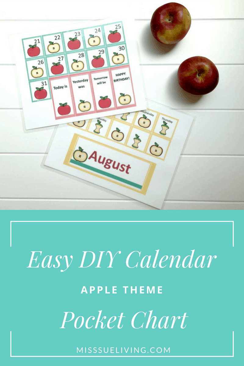 Easy DIY Calendar Pocket Chart - Apple Theme, calendar cards, apples, preschool printable, DIY Calendar