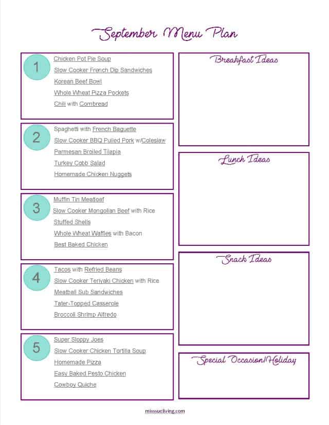 What to Make for Dinner in September, meal plan, menu plan, menu printable,meal planning