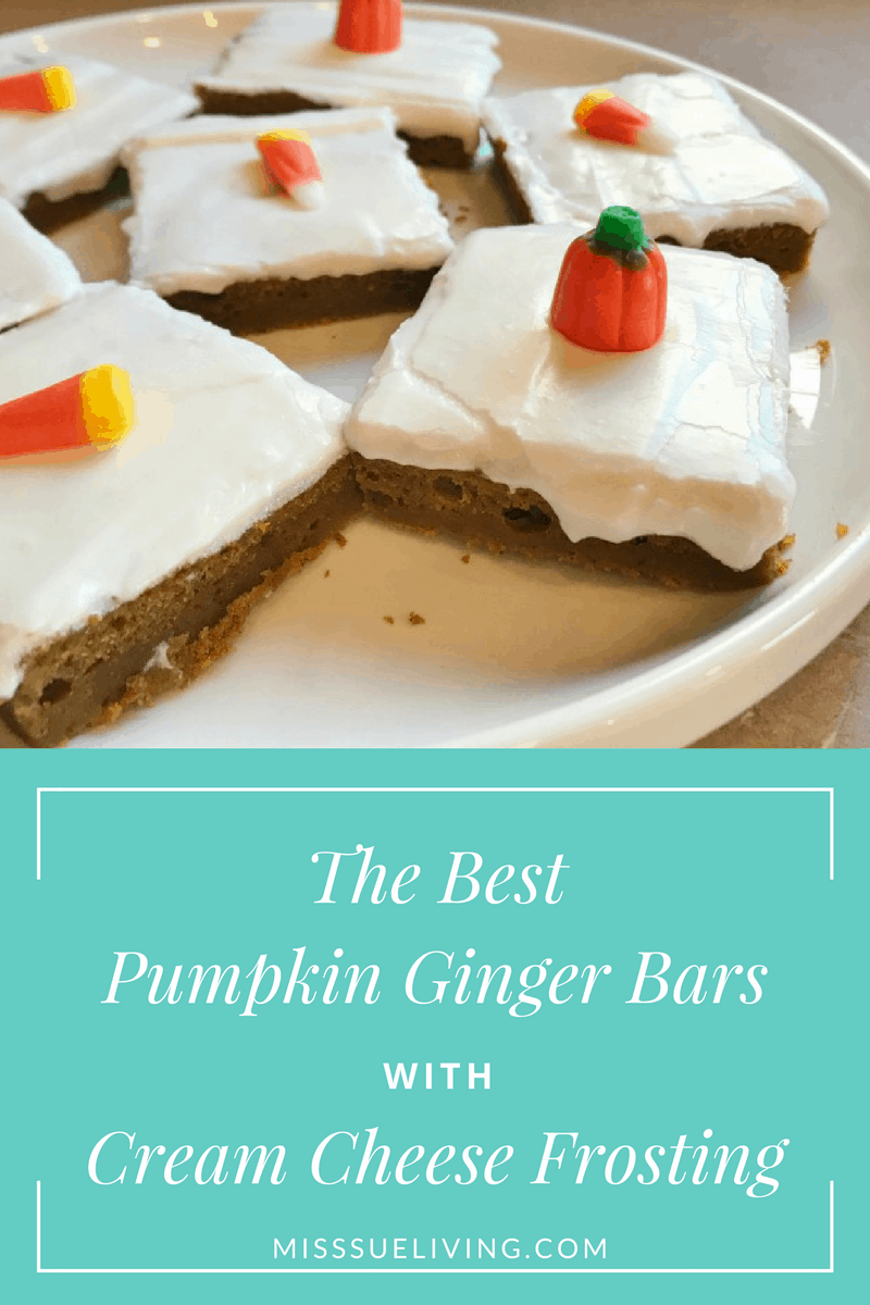 The Best Pumpkin Ginger Bars with Cream Cheese Frosting, fall recipe, thanksgiving recipe, bars, pumpkin recipe, pumpkin dessert