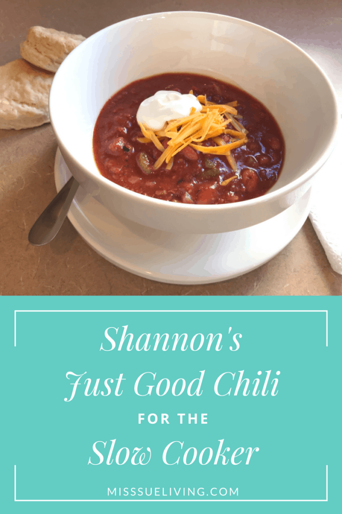 Shannon's Just Good Chili for the Slow Cooker, crockpot chili, chili for a crowd, slow cooker chili, chili recipe, hearty chili meal, chili dinner, turkey chili, best crock pot chili