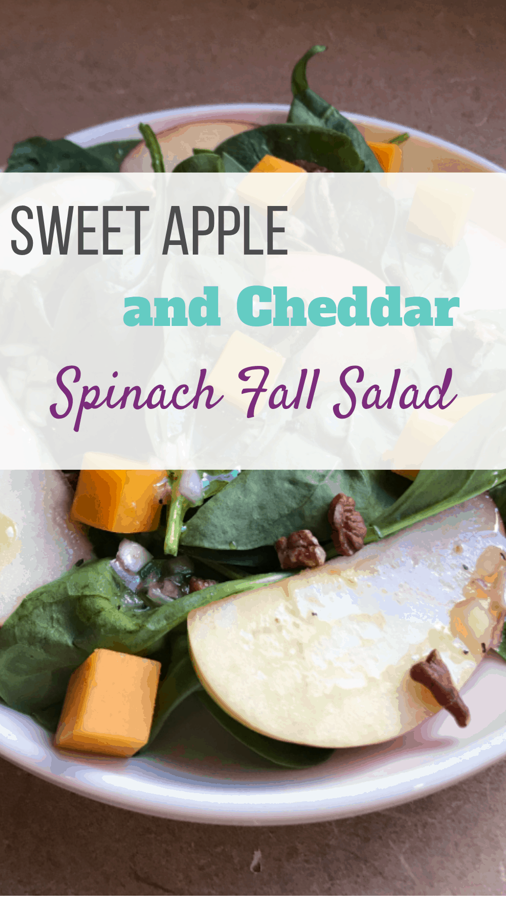 sweet apple and cheddar baby spinach fall salad, fall salad, healthy fall salad, fall inspired salad, fall salad recipe, fall salads with apples, fall salads, fall salads for parties, #fallsalad #fallsalads #fallrecipes #applesalad #spinachapplesalad