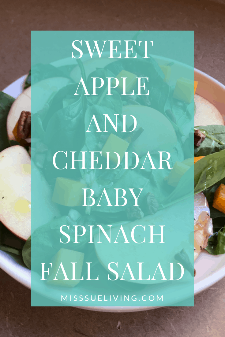 sweet apple and cheddar baby spinach fall salad, fall salad, healthy fall salad, fall inspired salad, fall salad recipe, fall salads with apples, fall salads, fall salads for parties, #fallsalad #fallsalads #fallrecipes #applesalad #spinachapplesalad
