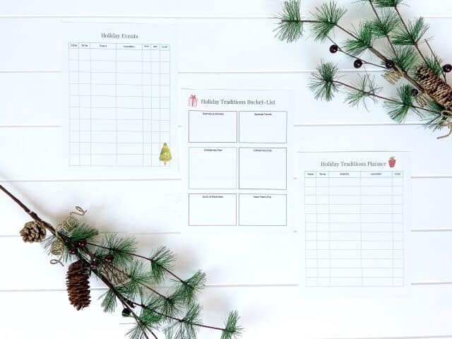 holiday traditions planner printables