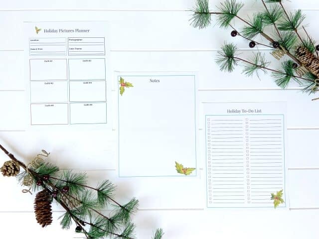 holiday picture planner, notes page, holiday to-do list printable