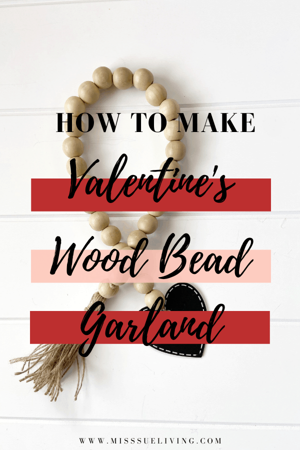 valentine wood bead garland, valentine's day bead garland, wooden heart garland